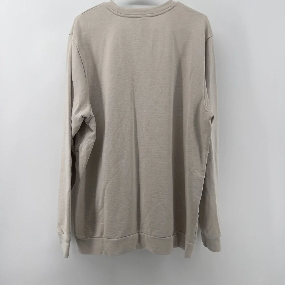 Adidas Men XL Long Sleeve Pullover Beige‎ Crew Neck Pocket Cotton Blend Pocket